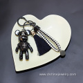 Rhinestone Bear Pendant Silk Tassel Keychain Tassel Handbag